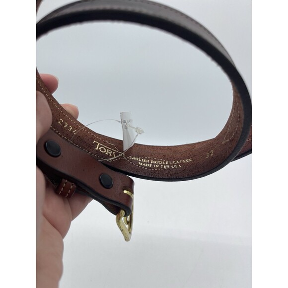 TORY Slim Brown English Bridle Leather Belt - Made in USA - Women's Size 32 - Picture 2 of 4